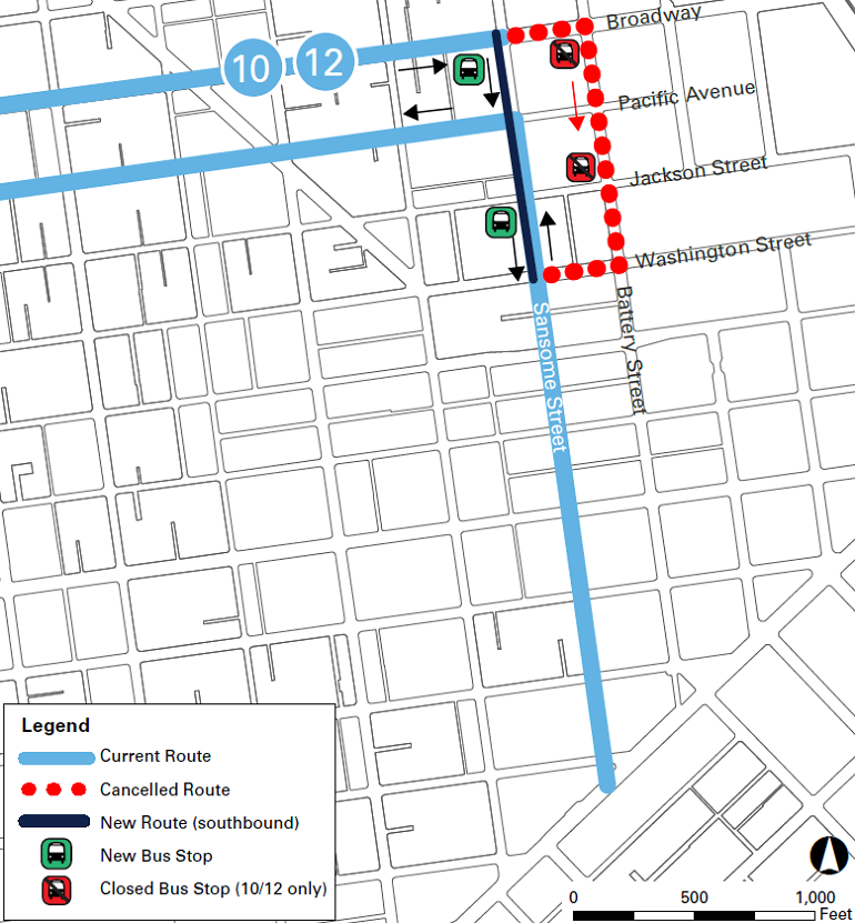 SFMTA Service Improvements - Sansome Street map