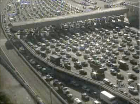 Traffic was backed up on the Bay Bridge during the 1997 BART strike.